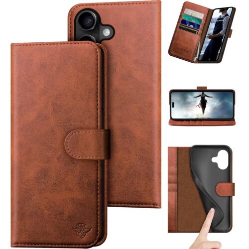 Compatible with iPhone 17 6.3″ Genuine Leather Wallet case【RFID Blocking】【4