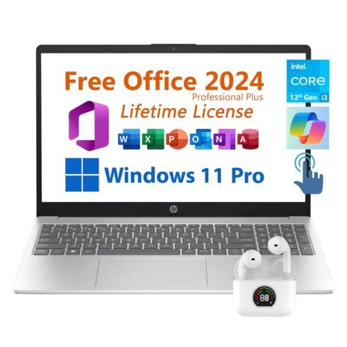 HP 15.6″ Business Laptop, Free Microsoft Office 2024 Lifetime License, Copilot AI Chat, HD