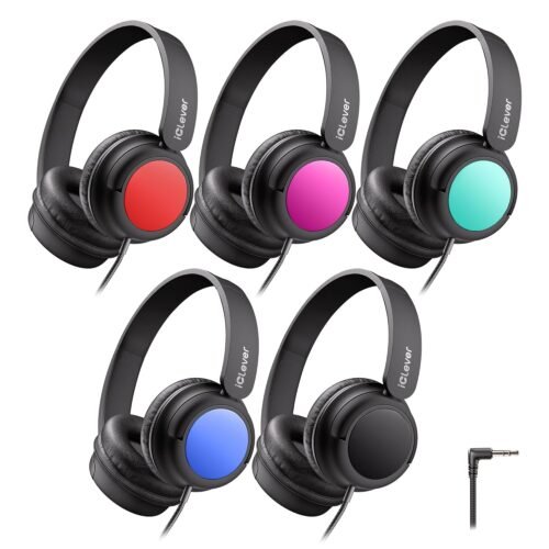 iClever Kids Headphones Bulk 5 Pack for Students K-12 & Teachers, Durable PP Material, 85dBA Safe Volume,