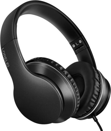LORELEI X6 Over-Ear Wired Stereo Bass Headphones with Microphone, Lightweight,