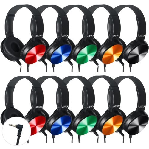 LYDTICK 10 Pack Kids Headphones Bulk for School Classroom, Over-Ear Headphones Wired School