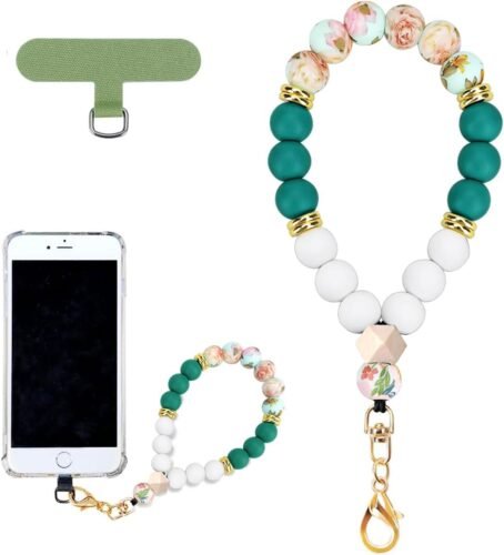 Marble Silicone Beaded Phone Wrist Strap, Cellphone Lanyard with Tether Tab,