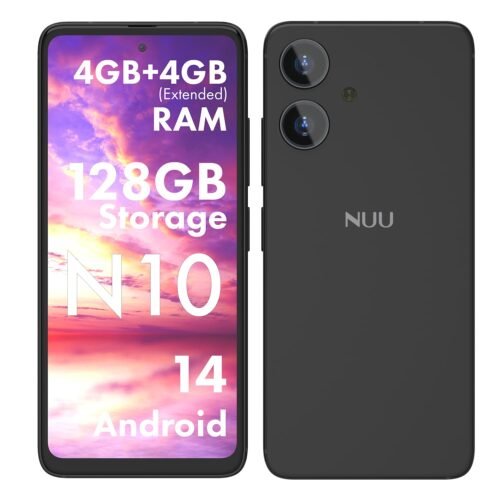 NUU N10 Basic Cell Phone for T-Mobile, Mint, Metro, Qlink, Tello and More 4GB/128GB, Perfect for Teenagers, Dual SIM 4G, Octa-Core 6.6″ 90Hz HD+, Unlocked Phones Android Phone 14, US Warranty (Black)