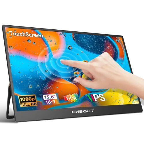 Portable Monitor Touchscreen 15.6” FHD 1080P USB-C HDMI Ultra-Slim Gaming Display, Built-in Stand Speakers HDR IPS,for Laptop PC Mac Phone PS4/5 Travel Monitors (T