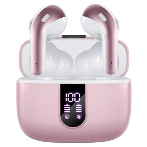 TAGRY Bluetooth Headphones True Wireless Earbuds 60H Playback LED Power Display Earphones with Wireless Charging Case IPX5 Waterproof in-Ear Ear buds with Mic for TV Smart Phone Laptop Computer Sports