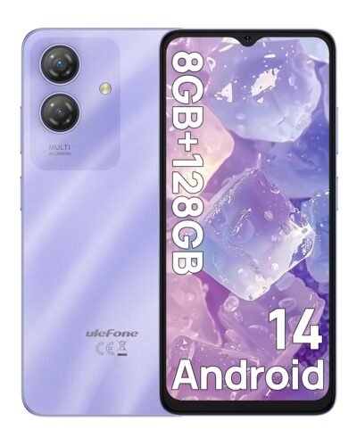 Ulefone Note 21 Phone Unlocked, 8GB+128GB, 8-Core, 6.56″ HD+ 90Hz Display, Android 14, 13MP AI Camera, 5000mAh Battery, Dual 4G LTE, Fingerprint/Face Unlocked Cell Phone, Widevine L1, GPS, Purple