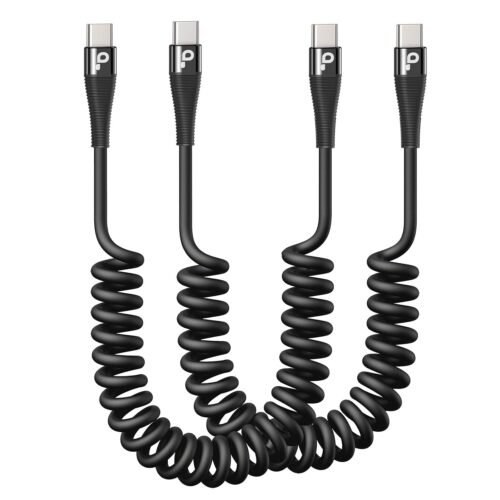 USB C to C Cable 100W 3FT for Car, Coiled USB C Cable Fast Charging for iPhone 16, Short USB