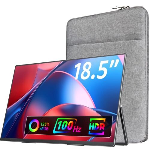 VisionOwl Large Portable Monitor-18.5 Inch Computer Gaming Display 100Hz 125% sRGB FHD 1080P USB-C HDMI IPS Screen for Laptop Mac Surface PC PS4/PS5 Xbox Built-in Kickstand, Speakers, VESA Mountable