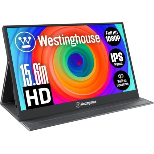 Westinghouse 15.6 Inch Portable Monitor for Laptop & Travel, 1080p, 60Hz, IPS Display, Full HD Screen with Magnetic Protective Cover, Built in Speakers, 1x Mini HDMI, 1x USB Type-C Visit the Westin