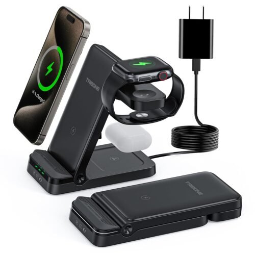 Wireless Charger, Tribone 3 in 1 Foldable Fast Charger for iPhone 16 15 14 13 12 11 Pro